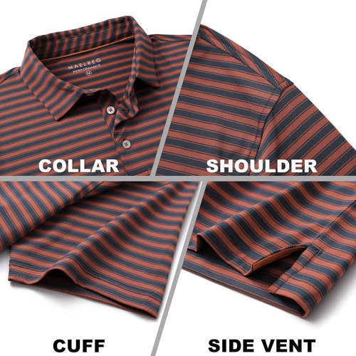 M MAELREG Golf Shirts for Men - Short Sleeve Performance Polo | Moisture-Wicking Striped Design