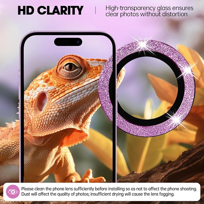 for iPhone 16/16 Plus Camera Lens Protector Bling Individual Metal Glitter Ring
