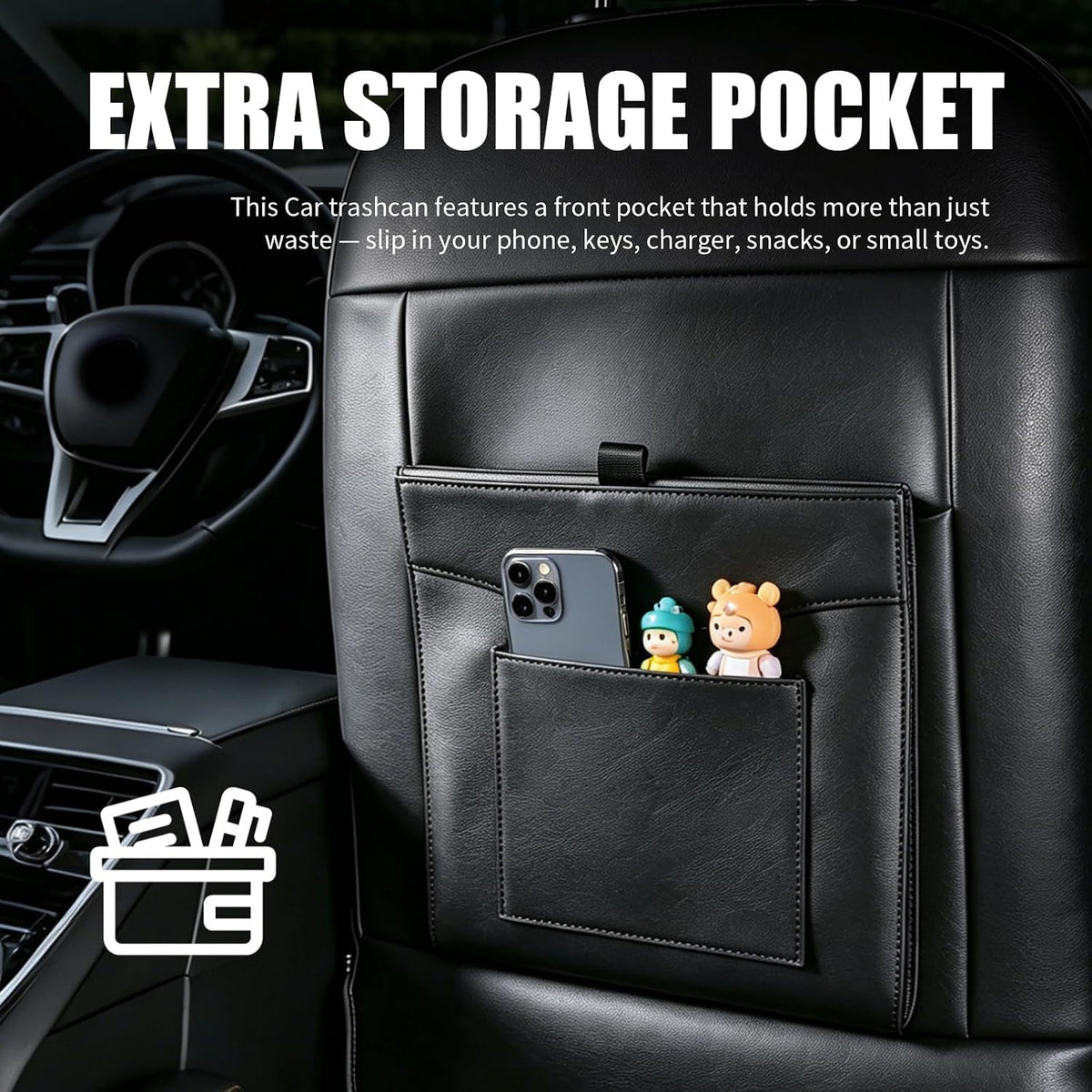 Leak-Proof Magnetic Car Trash Can with 2 Rolls Trash Bags