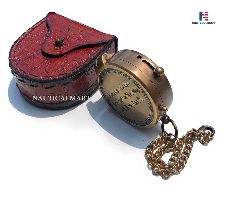 Second Star to The Right J. M. Barrie, Peter Pan Engraved Brass Compass Directional Compass Magnetic Pocket Personalized Gift for Camping, Hiking and Touring
