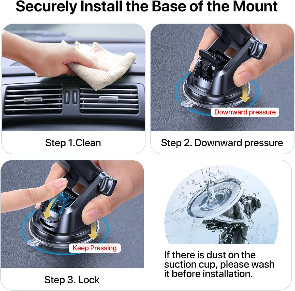 Universal Phone Mount for Car, Reliable Suction Hands-Free Car Phone Holder Mount, Automobile Cell Phone Holder Car for Dashboard Windshield Vent Fit for All Smartphones