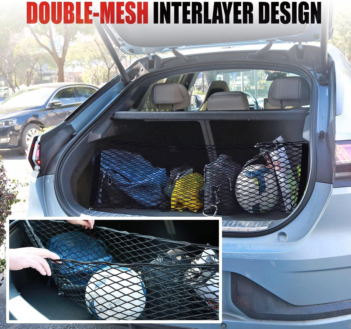AWELCRAFT Car Rear Cargo Net – Adjustable Elastic Trunk Storage Organizer