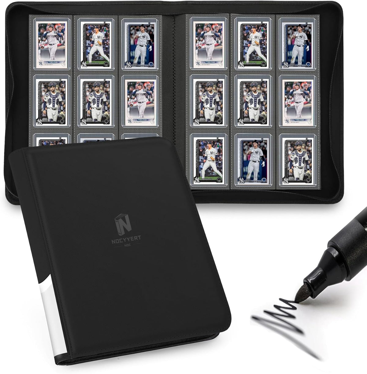 Skiennix Toploader Binder - 9 Pocket Card Album with 324 Slots for 3" x 4" Trading & Sports Cards | Black
