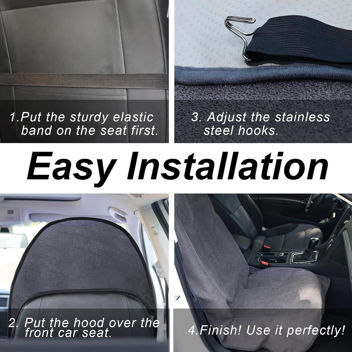Sweat Towel Car Seat Cover Protector Front Seats for Gym Workout, Running, Swimming, Beach and Hiking, Waterproof Universal Seat Cover for Car, Trucks, Van & SUV (2, Pure Grey, Front)