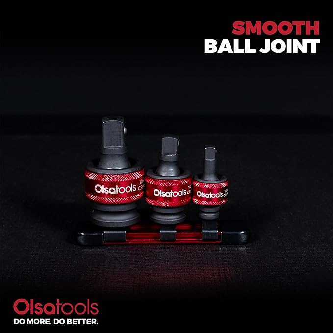 Olsa Tools Impact Universal Joint Socket Adapter Set - 3Pc 1/2",3/8" & 1/4" Drive - 30° Swivel Angle Sockets - Cr-Mo Impact Rated - Durable Mechanics Tool - Part 1459