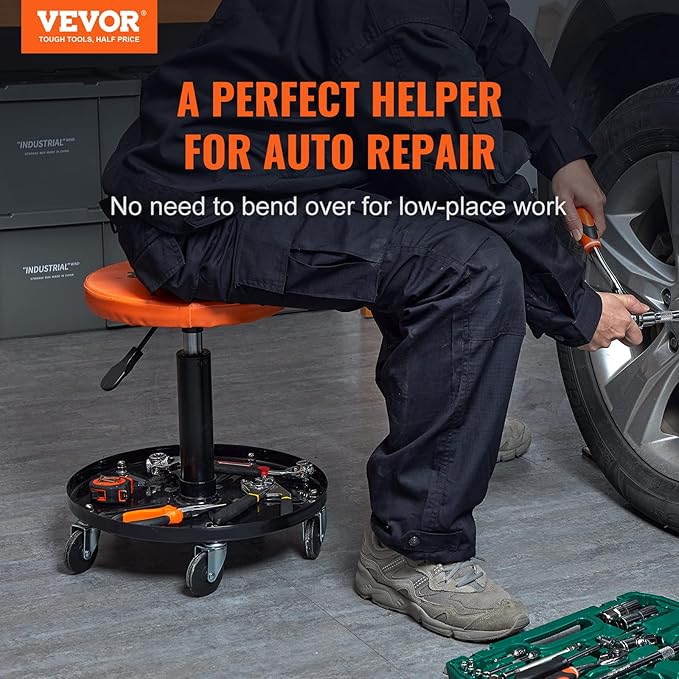 VEVOR Mechanic Stool 300 LBS Capacity with Wheels, Heavy Duty Rolling Tool Seat and 250 LBS Pneumatic Creeper Garage/Shop Seat for Automotive Auto Repair