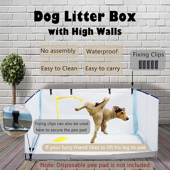Dog Litter Box with High Walls,Pee Pad Holder Tray for Indoor Dog Potty,No Assembly,No Spill,Waterproof,Easy to Clean,Portable for Travel (Blue Star, M-36''Lx23.6''Wx16''H)