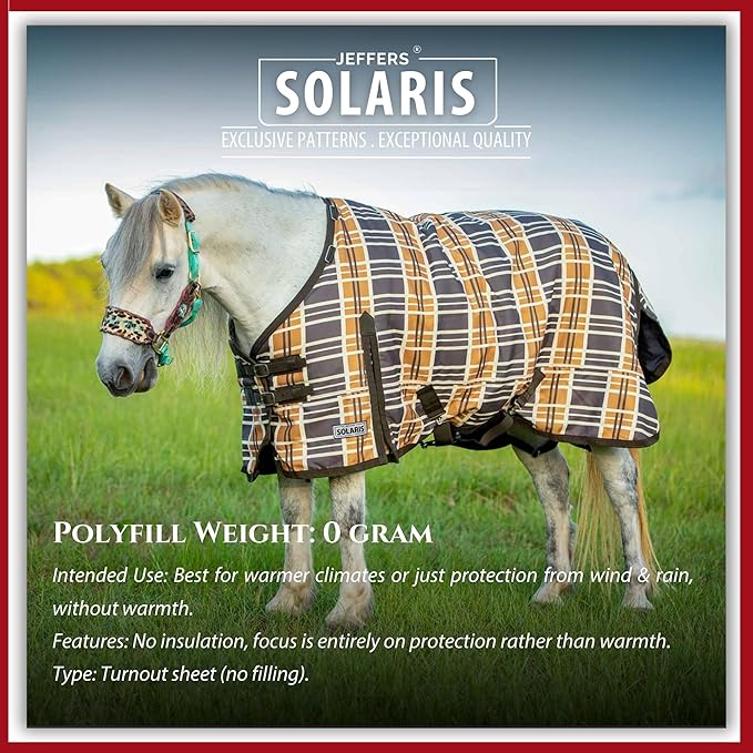 Jeffers Pony Poppins Solaris 1200 Denier Turnout Blanket Brown & Cream Plaid 57" - Waterproof, Breathable Horse Blanket with 0 gram Polyfill, No Insulation, Ideal Protection for Wind & Rain,