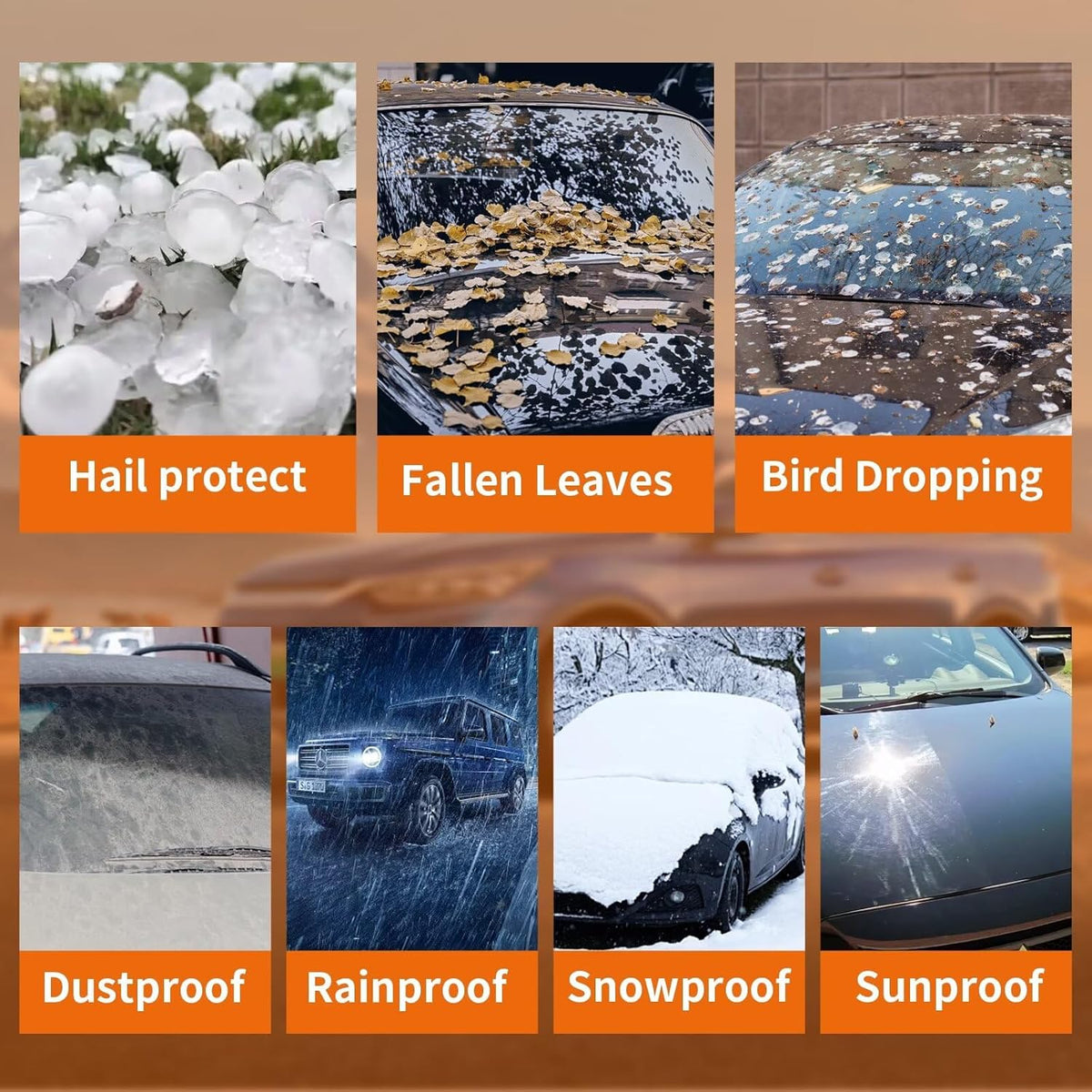 Half Car Cover Top, Windshield & Sunroof Cover for Ice and Snow with Cotton Liner, Car Cover Waterproof All Weather for Snow, Sun, Rain, Dust, UV Protection Fit Sedan Universal