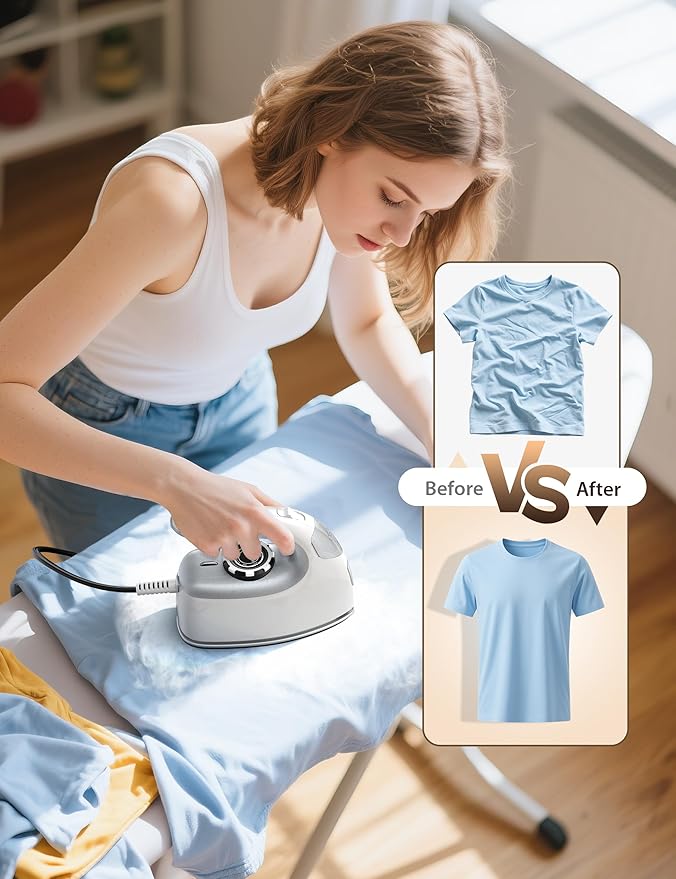 Sundu Mini Travel Iron with Steam,1000W Portable Non-Stick Soleplate Steam Samll Iron for Quilting & Sewing,300 Microsteam Holes,90ml water tank,lockable safety base,Digital Temperature Control-Silver