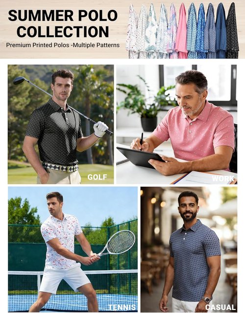 COOFANDY Men's Golf Polo Shirt - Quick Dry Performance & Moisture Wicking | Casual Print Design