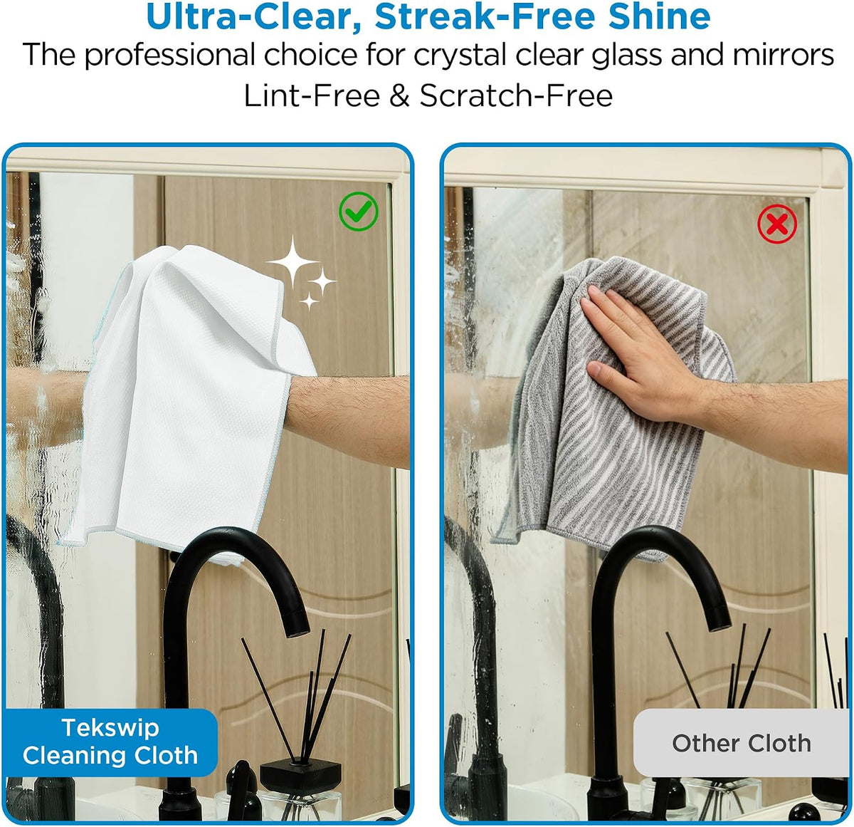 Microfiber Glass Cleaning Cloth, White Gray, 6 Pack | 15.5x15.5 Inches Lint Free Streak Free Stainless Steel Cloth For Window Screen Car