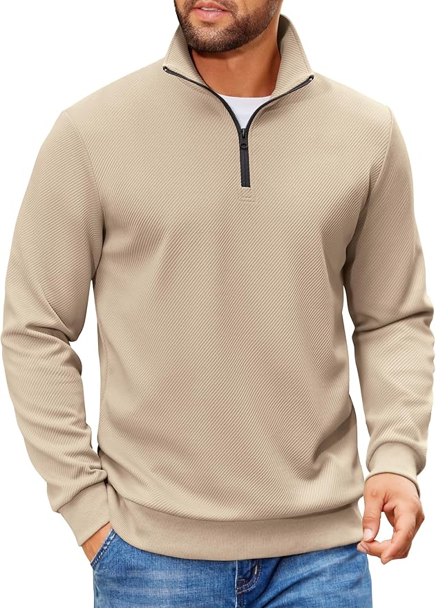 COOFANDY Mens Quarter Zip Pullover Sweatshirts Lightweight Long Sleeve Mock Neck Sweater Polo