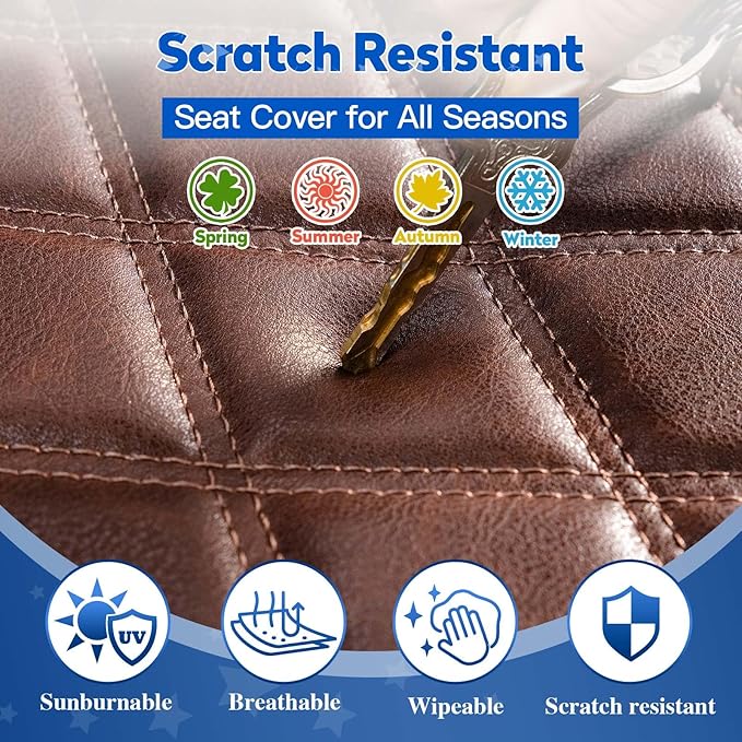 NOKINS Golf Cart Diamond Front&Rear Seat Covers Kit, Front Seat Covers Fits Club Car Precedent/Tempo/Onward Premium Seat Cushion, Rear Seat Covers Fits Aftermarket Standard Cushion(Brown&Brown 8438)