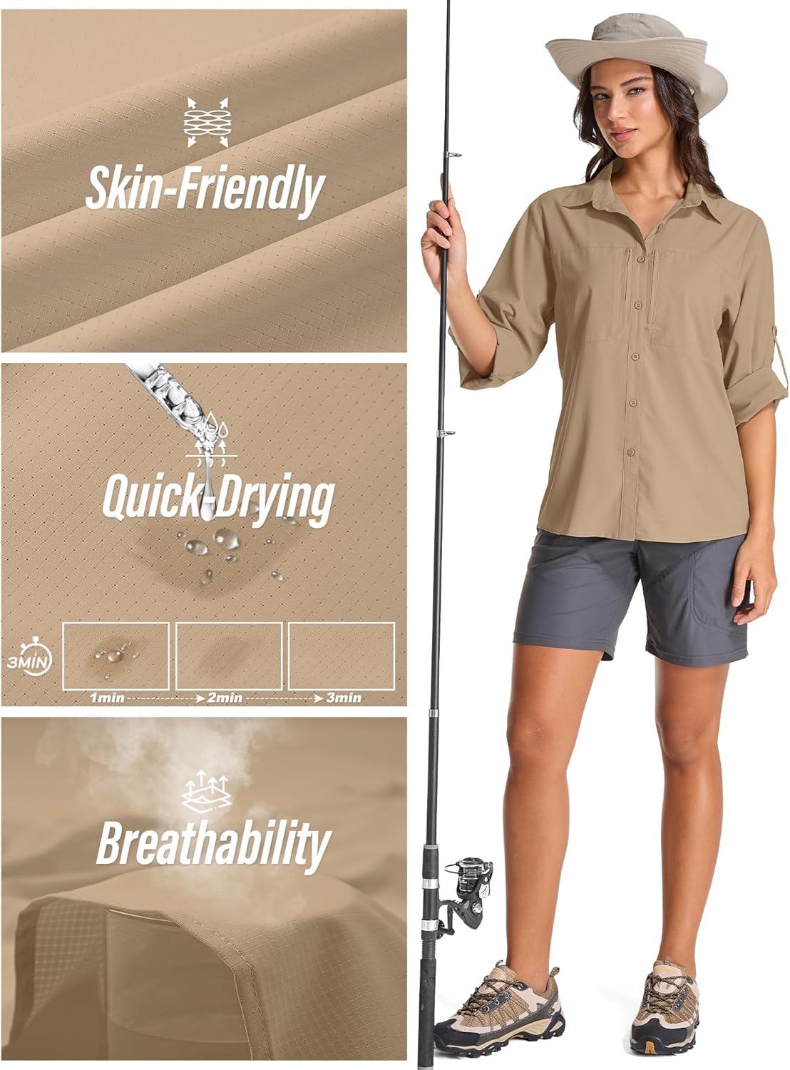 Skiennix Women's UPF 50 Long Sleeve Sun Shirt - Quick Dry UV Protection for Hiking & Travel