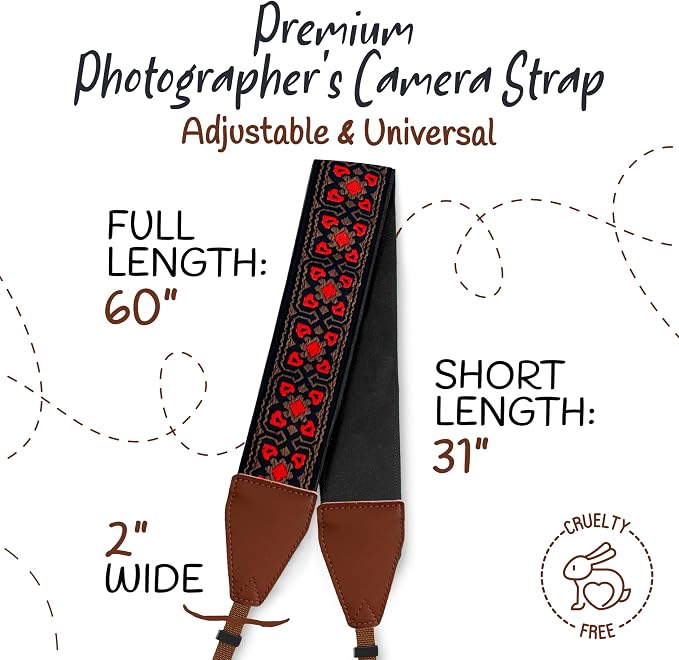Art Tribute Camera Strap For Photographers Padded Universal Fit Neck Shoulder &