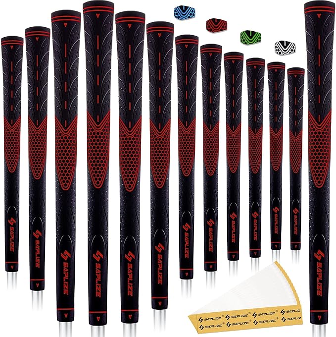 SAPLIZE Golf Grips Set of 13, Bundle with Tape or Full Regripping Kit, Jumbo / Mid / Standard / Undersize, Women / Men Anti-slip Rubber Golf Club Grips, CC01 Series