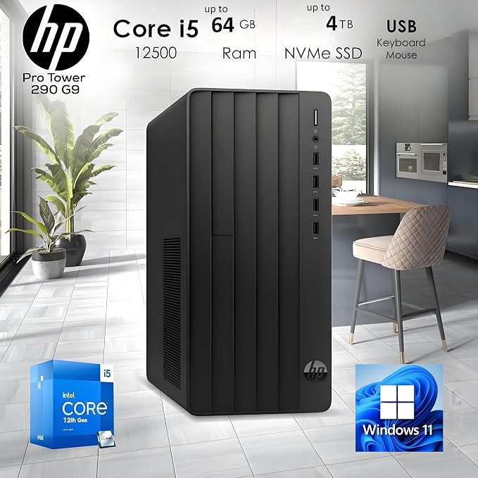 HP Pro Tower 290 G9 Business Desktop, Intel i5-12500, 32GB RAM 1TB SSD | CPU up to 4.6GHz, Wi-Fi 6, Bluetooth 5.3, Dual Monitor Support, Windows 11 Home