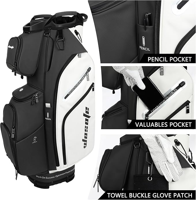 PU Leather Lightweight Men Women Blue White Black Green Golf Bag,Multiple 10 Pockets 14-Way Dividers Cooler Pouch Golf Cart Bag