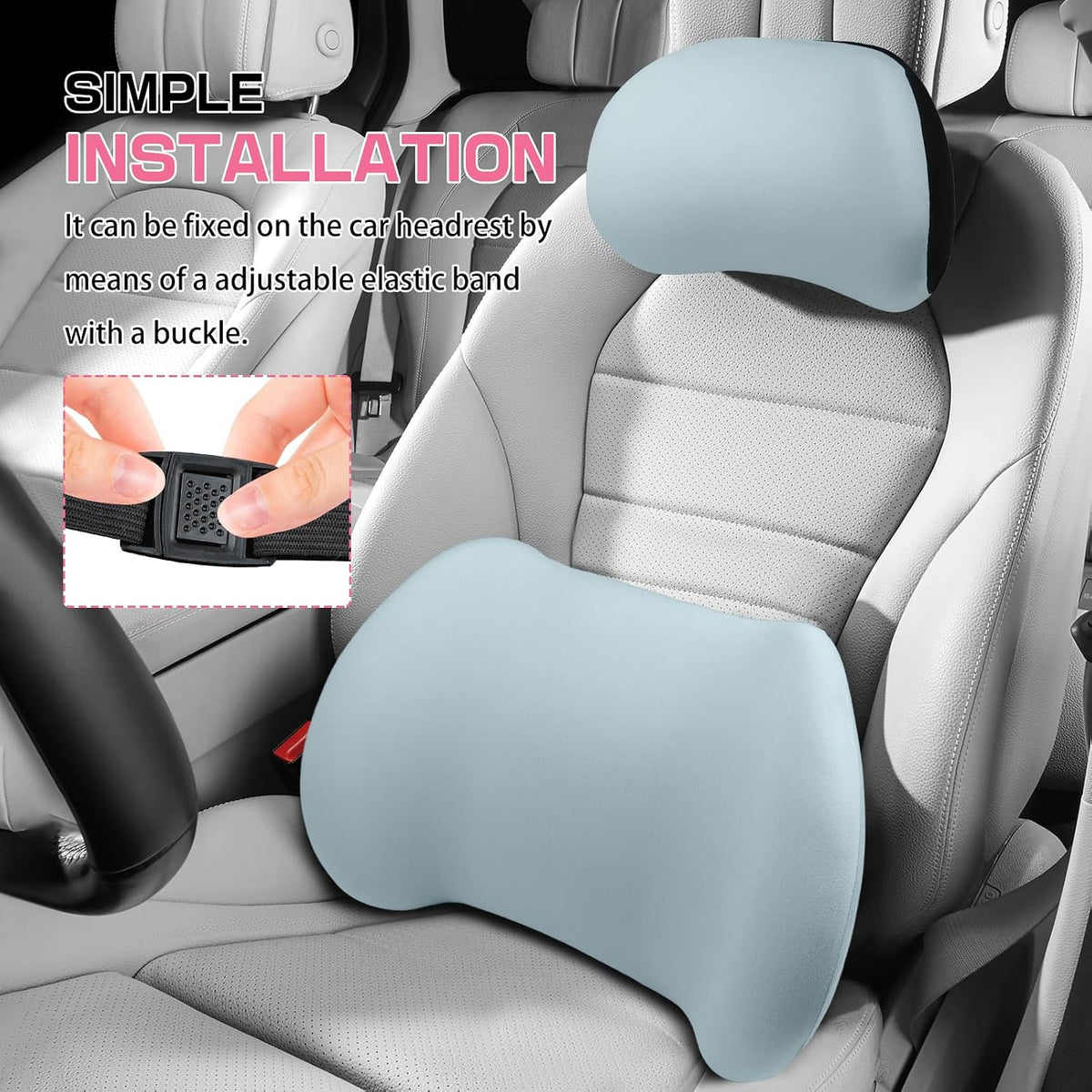 2PCS Car Neck Pillow and Lumbar Support Pillow Set, Ergonomic Memory Foam Back & Neck Support Pillows for Car Seat, Office Chair, Driver Head & Back Cushion and Pain Relief (Blue)