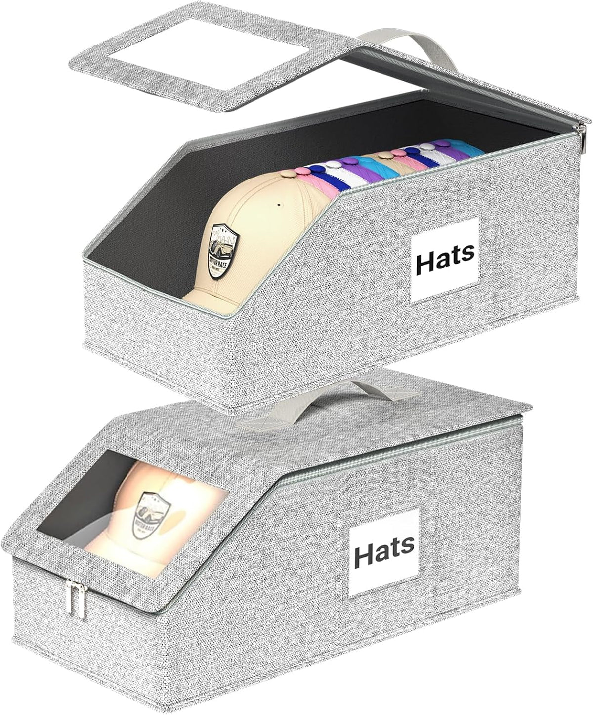 Hat Organzier for Baseball Caps - 2 PCS Stackable Hat Storage Holder Holds up to 26 Caps for Closet, Dust-Proof Hat Boxes Container with Clear Window for Home