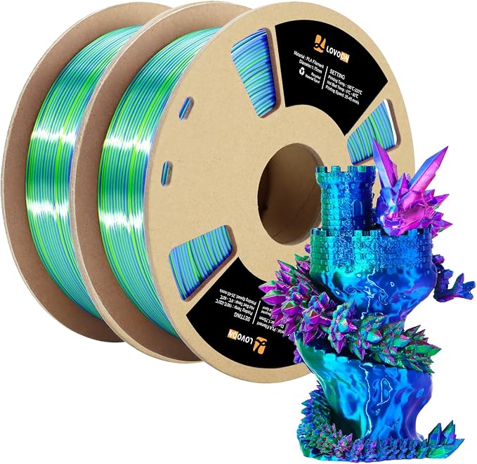 LOVOON Silk PLA 3D Printing Filament Bundle 2KG, PLA Filament 1.75mm Shiny