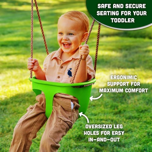 Acorn Adventures Toddler Swing Seat - Weather-Resistant Baby Bucket Swing for Outdoor Fun | Adjustable Ropes, Easy Install - Green
