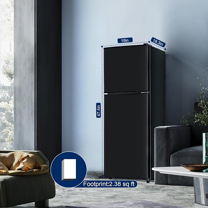 4.8 Cu. Ft. Refrigerator, Dorm Refrigerator with Freezer for Apartment, Kitchen, Office, RV Refrigerator with Adjustable Thermostat, Apartment Size Fridge with Freezer Black