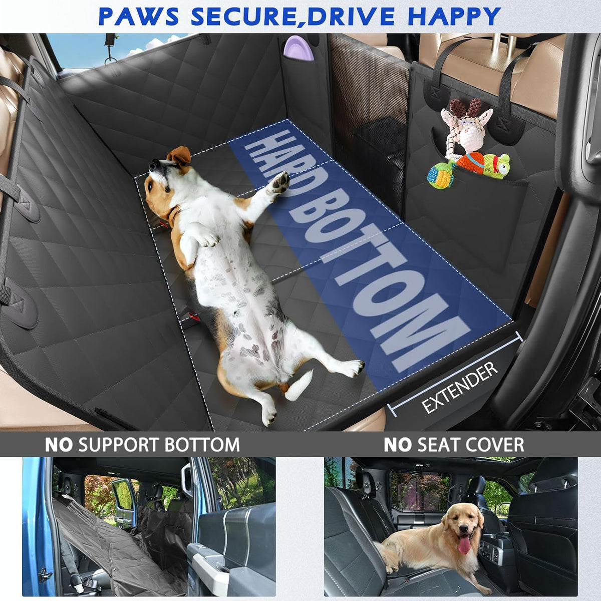 XL Back Seat Extender for Dogs, Hard Bottom Truck Seat Cover