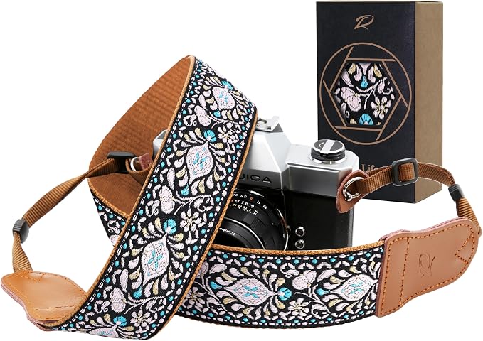 Padwa Lifestyle Pink Floral Vintage Embroidered Camera Strap