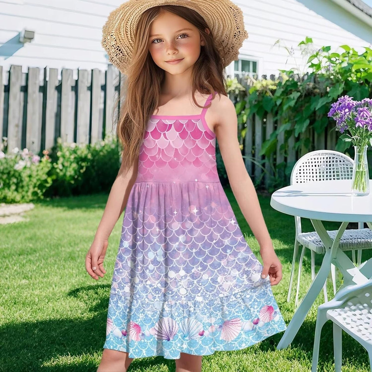 Youngerbaby Spaghetti Strap Midi Dress for Toddler Girls | Back to School Sundress (3-14T)