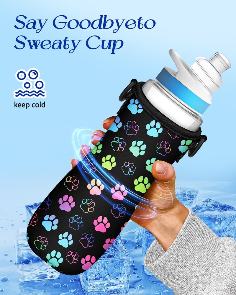 Toykee Water Bottle Sleeve for Cirkul 22 oz - Bottles Cover Holder Carrier Bag with Crossbody Shoulder Strap Dog Paw Print