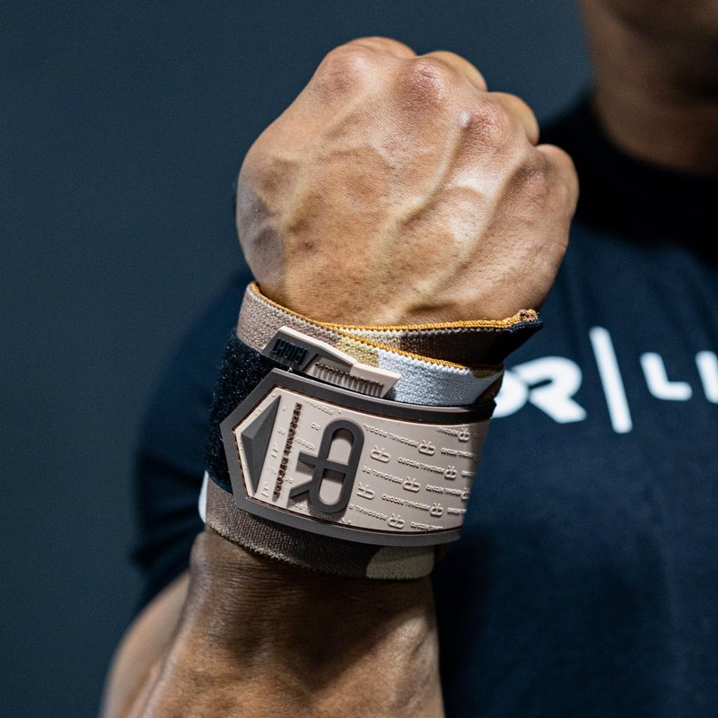 PR Personal Record Heavy Duty Premium Wrist Wraps, More Elasticity, Reinforced Stitching, Extra Wide Strap, Strong Thumb Loop, Larry Wheels Weightlifting Wraps, Lifting Wrist Wraps (Sand Camo)