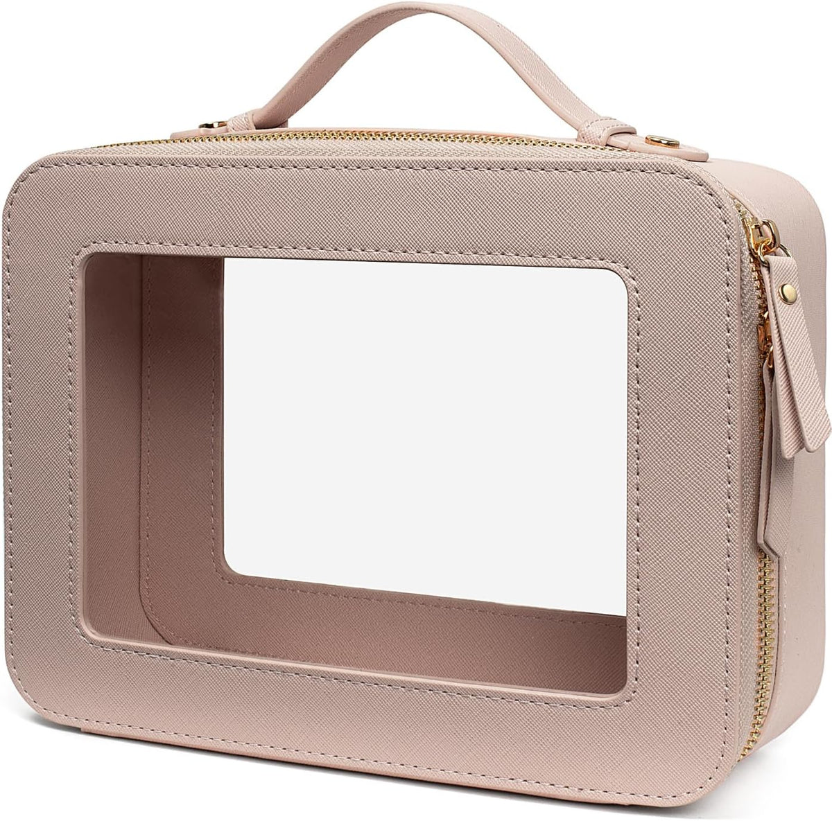 LETGO Clear Majhong Tile Bag with Handle - TSA Approved Toiletry Bags with Zipper, Makeup Organizer for Carry-on Travel Essentials, Cosmetic Bags for Women & Men (Large Nude)