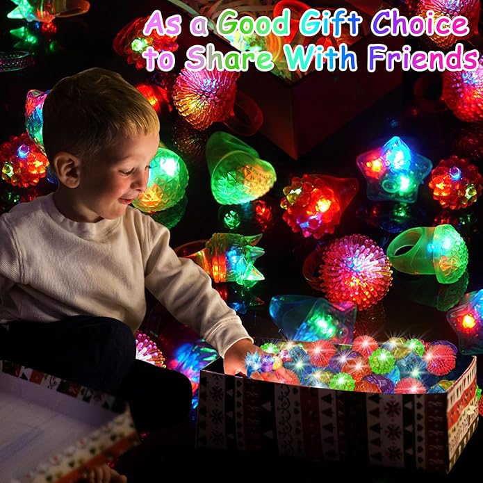 OLUPP Light Up Rings, Glow In The Dark Party Supplies, 6 Style Flashing Glow In