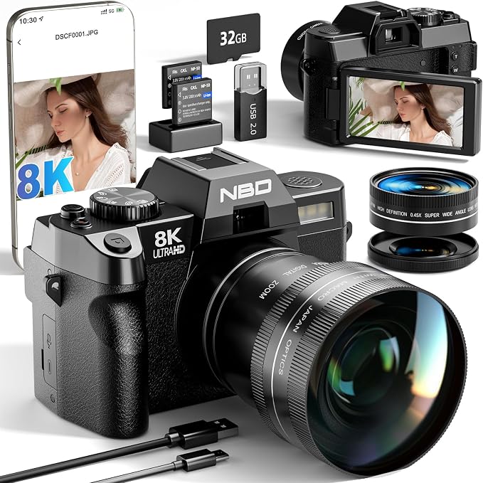 NBD 8K Digital Cameras for Photography, 64MP Camara Fotograficas, Travel