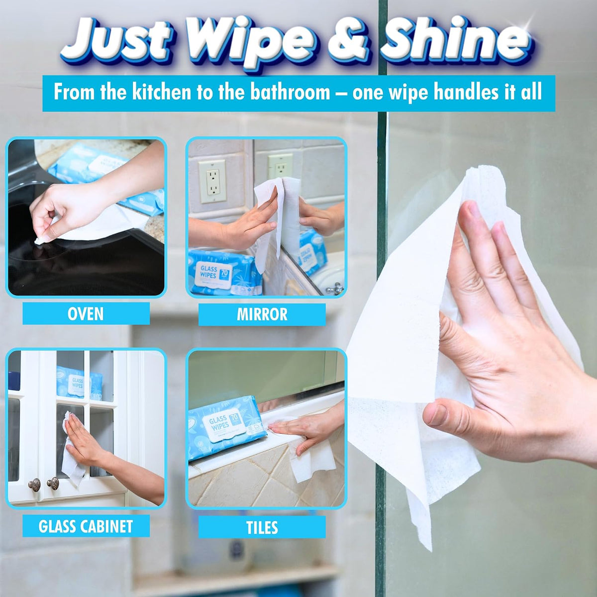 Air Jungles Bundle: Glass & Window Cleaner Wipes (70 Count) + 3-in-1 Leather Cleaner Wipes (70 Count), Extra Large 8" x 10"