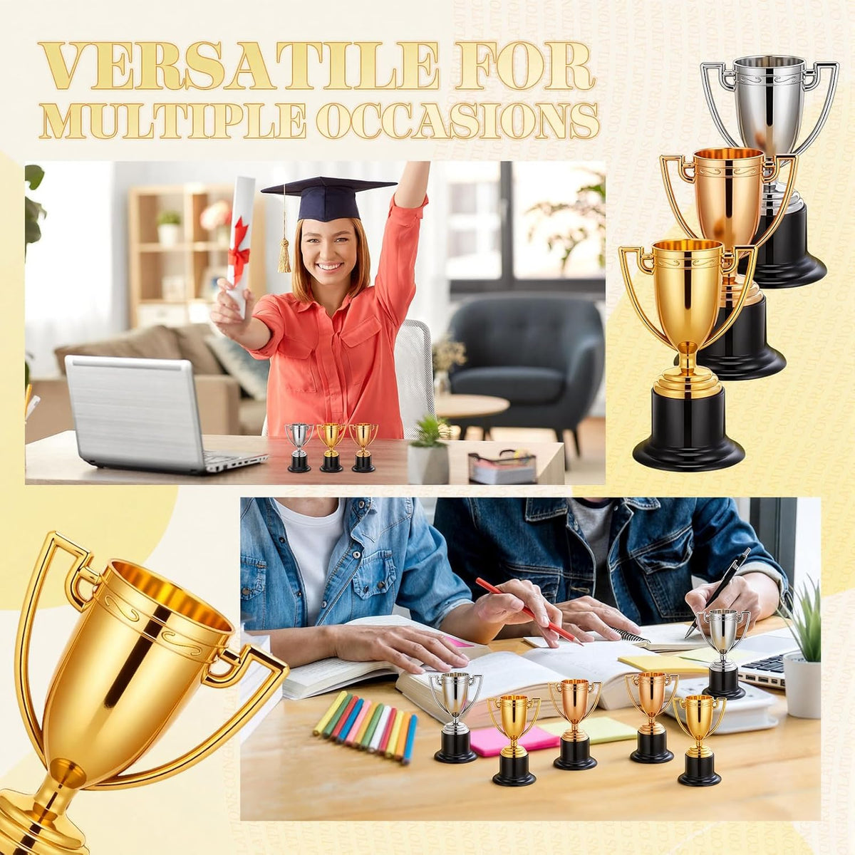 Skiennix Mini Trophy Cups Set - 60 Pcs 4-Inch Gold, Silver & Bronze Awards for Parties & Competitions