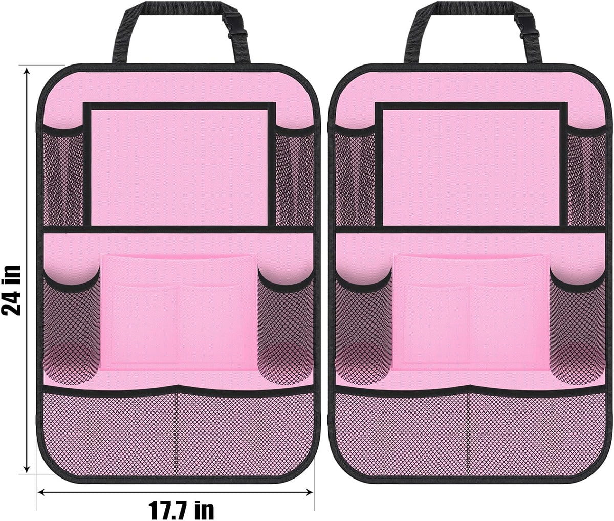 Backseat Car Organizer w/ 10 Storage Pockets, 11" Tablet Holder, 2 PCS Pink