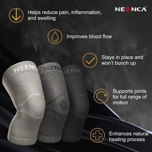 NEENCA Ultra-thin Knee Sleeve for Knee Pain, Lightest Knee Compression Sleeve with Graphene Ions Infused Fabric for Pain Relief, Swelling, Arthritis, Poor Circulation, Running, Sport
