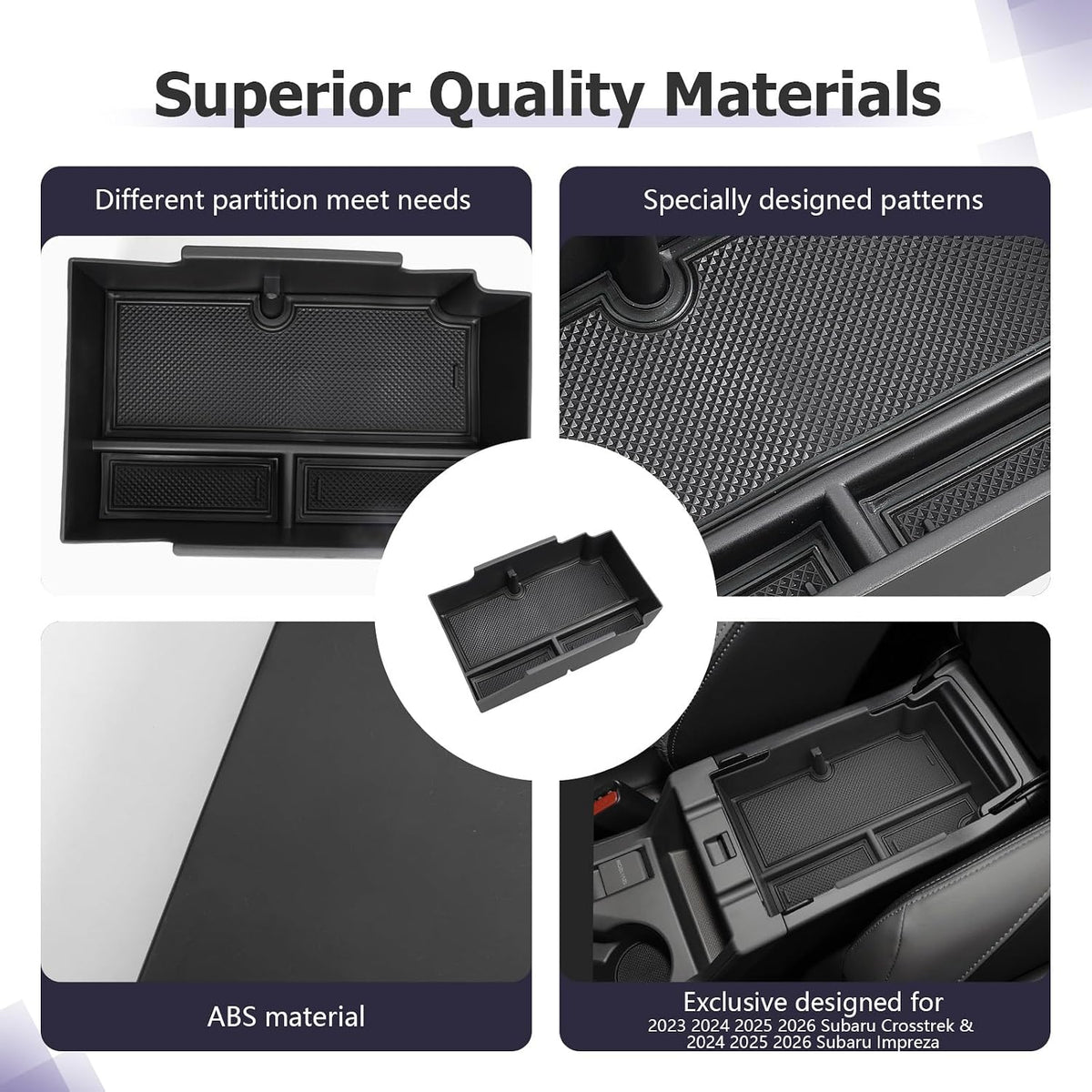 LUWU Center Console Organizer Compatible with Subaru Crosstrek & Impreza 2024-2026 Accessories Armrest Console Secondary Storage Box Insert Tray ABS Material with Coin Holder Black