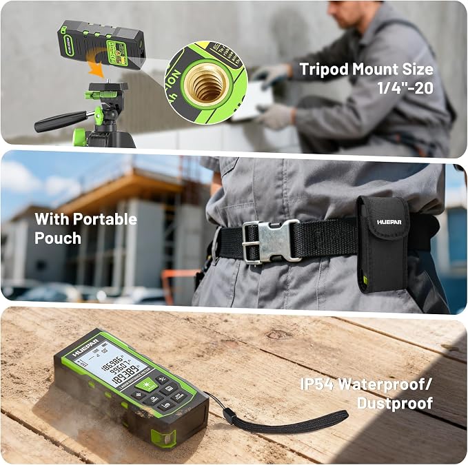 Laser Measuring Tool 3-in-1, Huepar 165 Ft Laser Measure & 33 Ft Green Cross