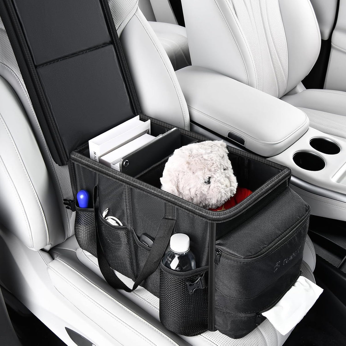 FLORICH Car Seat Organizer, Premium Backseat Car Organizer with Tray for Kids and Adults, Front Passenger Organizer with Tissue Box and Cup Holder and Mesh Pockets Waterproof