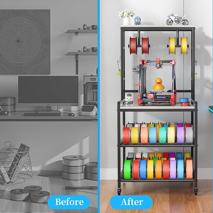 kepptory 3D Printer Stand with Power Outlet, Rolling Storage Cart w/Filament