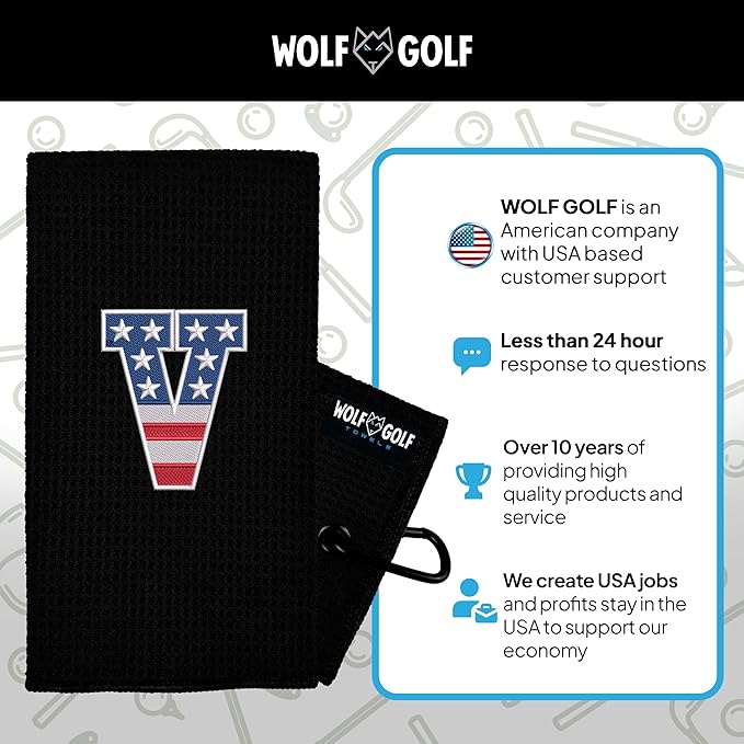 Wolf Golf Towels USA Monogrammed Personalized Golf Towel | Custom Golf Towels for Golf Bags for Men or Women