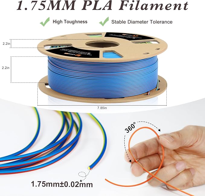 LOVOON Matte Tricolors PLA 3D Printer Filament Multi-Color Changing by Angle