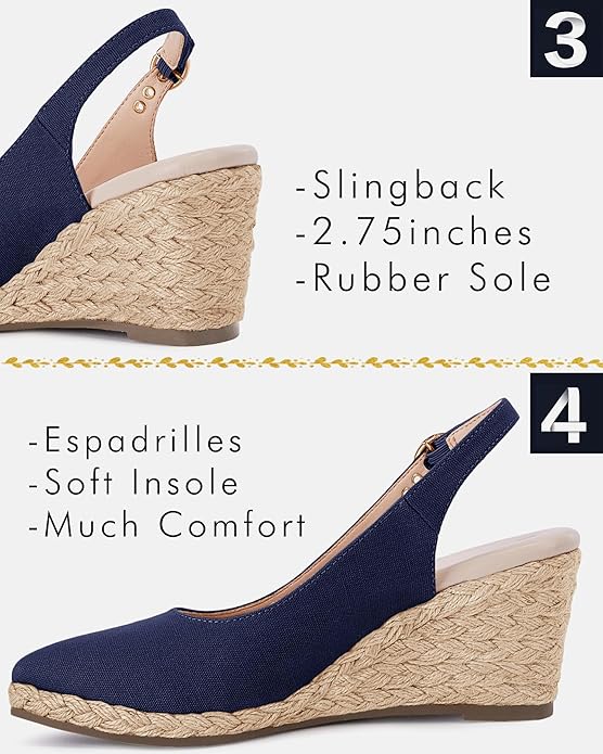 Juliet Holy Womens Wedge Sandals Espadrilles Closed Toe Slingback Buckle Strap Comfortable Casual Summer Wedges Shoes