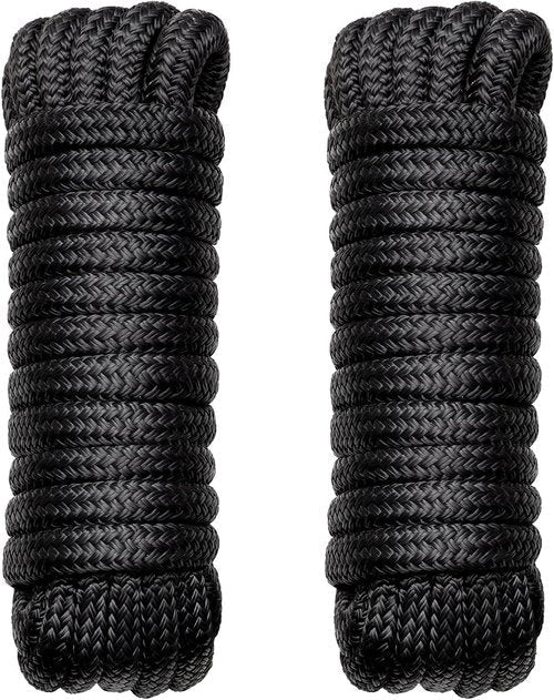 Boat Dock Lines Marine Rope - Double Braided Nylon 1" x 35ft with 24" Loop | 2 Pack for Secure Mooring