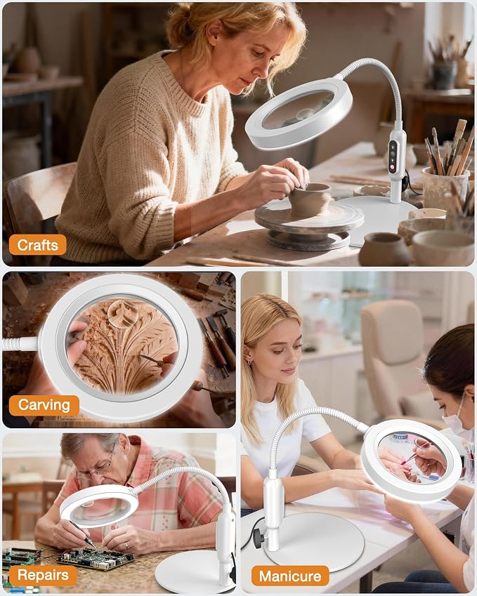 Magnifying Glass with Light and Stand, 5 Color Modes Stepless Dimmable