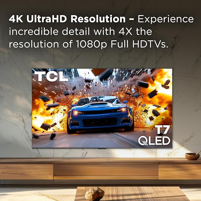 TCL 75" T7 4K QLED Google TV with 144Hz Gaming (75T7) | Smooth Motion for Sports & Gaming